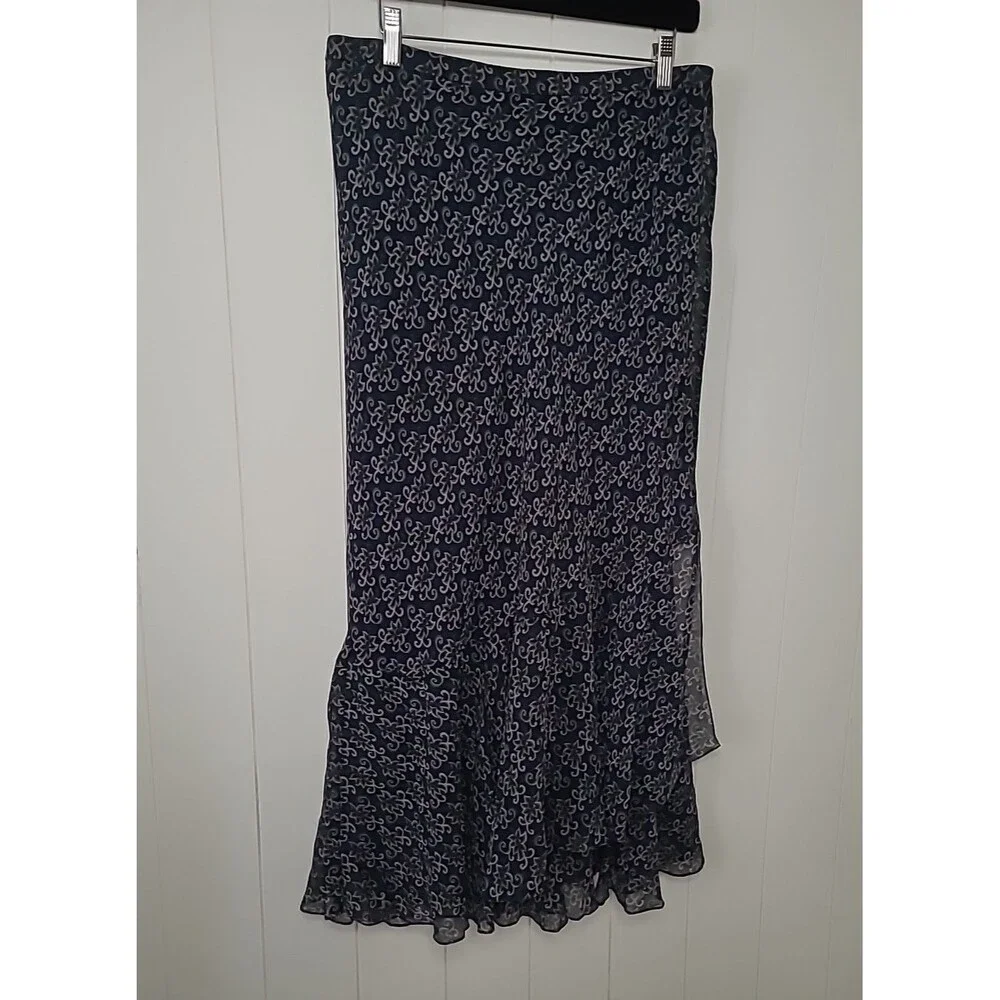 Sundance Silk Boho Wrap Skirt Womens Size 10 Blue Tan Floral Tie Waist Lagenlook